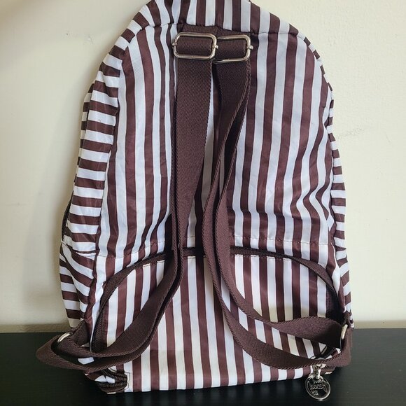 Henri Bendel Zip Around Packable Brown White Stripe Backpack Lightweight Compact main image 4
